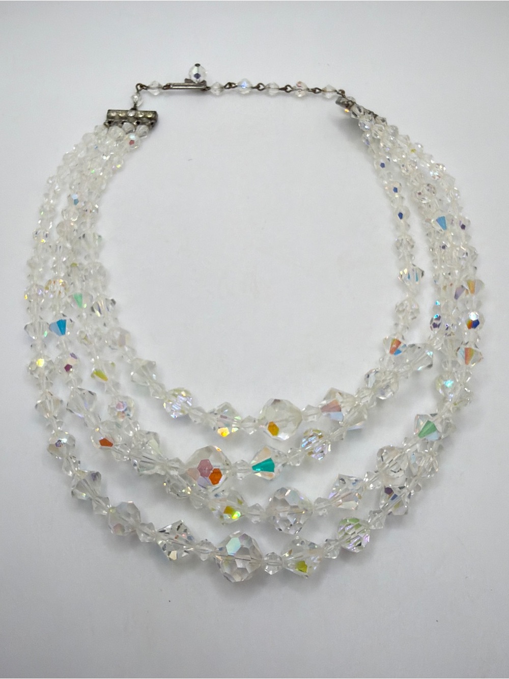 VIntage up to 16" FOUR STRANDS of‎ Aurora Borealis Crystal beaded necklace!